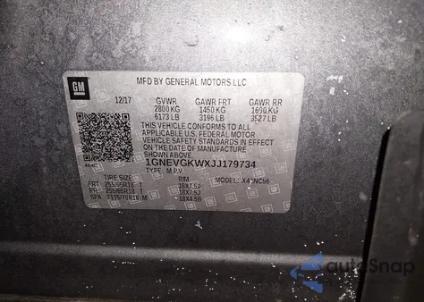 2018 Chevrolet Traverse 1Lt из США, поврежденный, VIN 1GNEVGKWXJJ179734